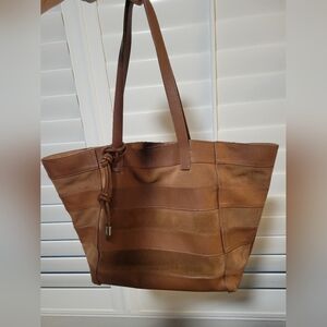 Vince Camuto Delyn Brown Italian Leather striped Tote Bag